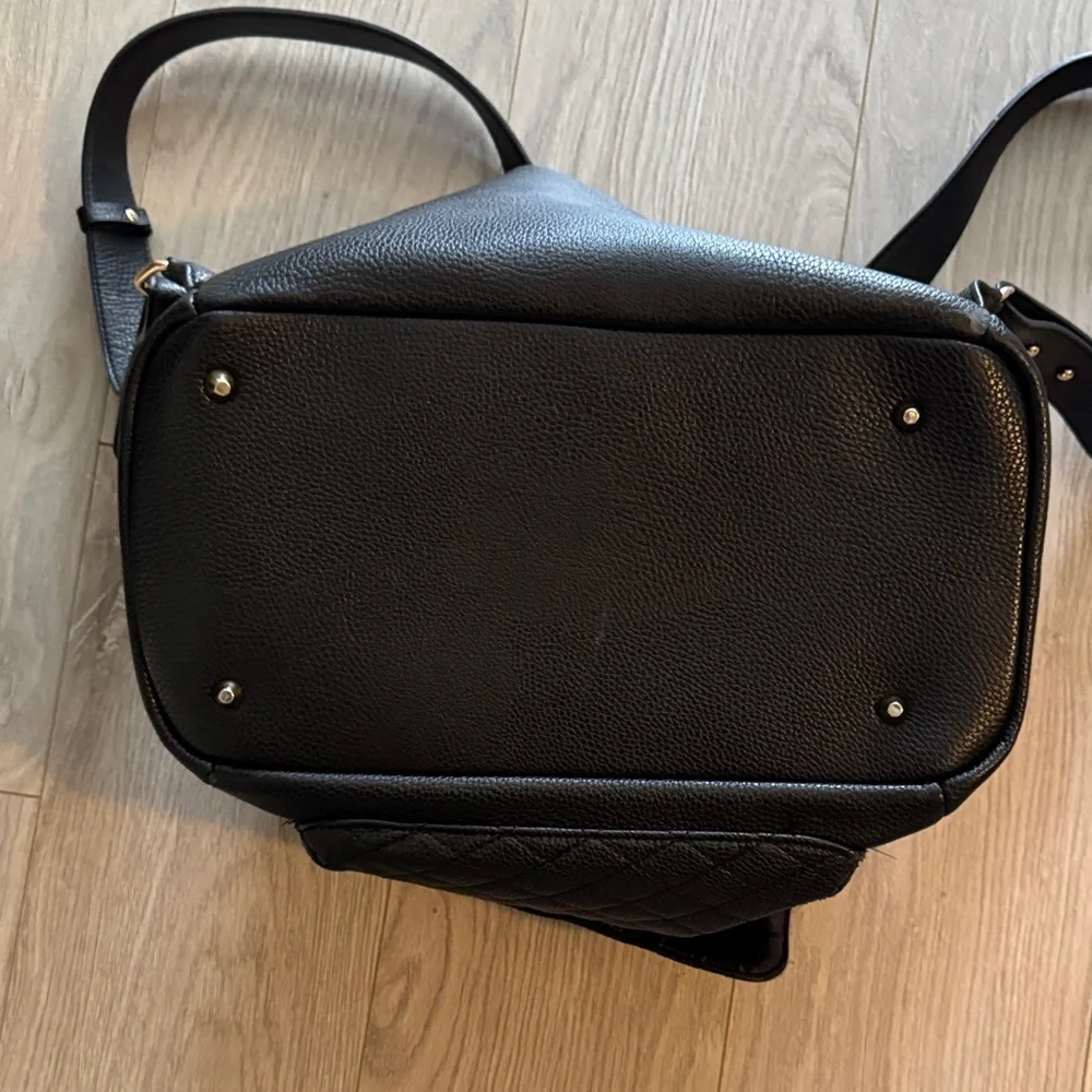 Luli Bebe Black Quilted Leather Backpack Diaper bag Tote with Gold Hardware